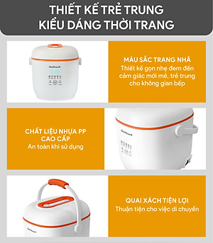 Nồi Cơm Điện Tử BlueStone RCB-5928 - 0.6 Lít - 350W - Điều Khiển Cảm Ứng - Hẹn Giờ - Giữ Ấm - Lòng Nồi 1.5mm - Bảo Hành 2 Năm - Hàng Chính Hãng