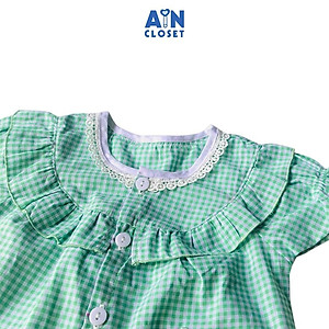 Bộ quần dài áo tay ngắn bé gái họa tiết Caro xanh lá cotton - AICDBG2TKW9Z - AIN Closet