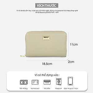 Ví nữ da thật cầm tay, ví da nam nữ nhiều ngăn, đựng vừa passport tích hợp công nghệ RFID Blocking IDIGO FW1 - 4311
