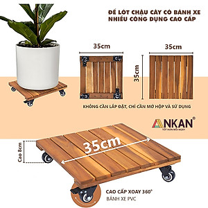 Đế Đôn Chậu Cây Có Bánh Xe Cao Cấp ANKAN Hình Vuông Màu Vàng 35x35 Cm Tải trọng 120 Kg Gỗ Tràm Bông
