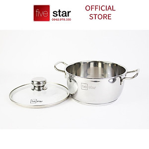 Bộ nồi xửng quánh chảo inox 430 cao cấp FIVESTAR 5 chiếc 3 đáy bếp từ nắp kính ( tặng1 vá canh )