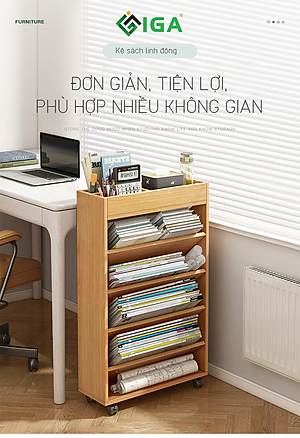 Kệ Sách Gỗ 5 Tầng, Giá Sách Đứng Cạnh Bàn Làm Việc - GP189