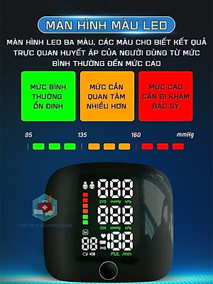 Máy đo huyết áp cổ tay , đọc kết quả tiếng việt, cảnh báo huyết áp theo màu sắc, đo chính xác kết quả, pin sạc usb