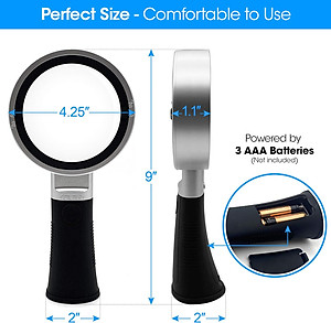 Kính lúp cầm tay đọc sách cao cấp Magnipros MP-9896 (10x, có đèn led 3 chế độ màu) - Hàng chính hãng