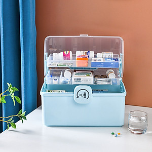 Hộp Đựng Thuốc Y Tế, Hộp Thuốc Y Tế Gia Đình Kích Thước 34cm x 21.5cm x 19cm, Hộp Thuốc 3 Tầng Mở 180 Độ Có Quai Xách Tiện Lợi Giao Màu Ngẫu Nhiên