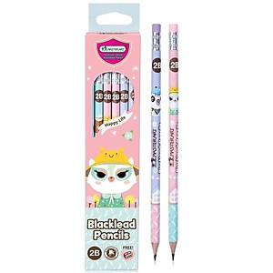 Hộp 12 Bút Chì Gỗ 2B Blacklead Pencil + Chuốt Chì - Masterart Happy Life (Mẫu Màu Giao Ngẫu Nhiên)