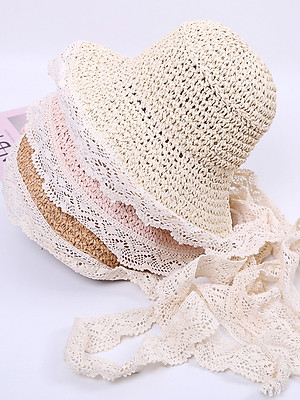 Mũ cói vành ren đi biển cho bé gái 1- 6 tuổi xinh xắn