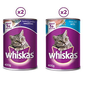 COMBO 5 Lon Pate Cho Mèo Vị Cá Ngừ Và Cá Biển Whiskas 400g - YonaPetshop