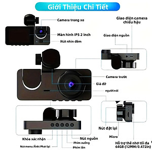 Camera Hành Trình Wifi 2 Mắt Màn Hình IPS 2.0 FHD 1080P 12MP 30fps IR/Mic Quay Chụp Rõ Nét Kết Nối Android/iOS