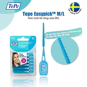 Tăm Chải Kẽ Răng TePe EasyPick Xanh M/L – Silicone Mềm, Làm Sạch Kẽ Răng (12 Cây) - Nhập Khẩu Thuỵ Điển