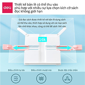 Giá đỡ sách, kẹp sách, đỡ điện thoại, ipad để bàn học Deli - Chống cận thị, chống gù lưng - Thiết kế thông minh tiện dụng dành cho bé - Màu xanh / màu hồng - 70531