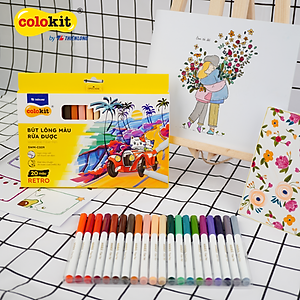 Bút lông màu Fiber Pen 20 màu Retro Thiên Long Colokit rửa được ngòi chóp viết nét thanh nét đậm SWM-C009