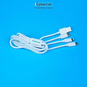 Cáp sạc nhanh 3 trong 1 iCybernet IC-1005 chiều dài 1,2m (sạc nhanh 3.5A và truyền dữ liệu 480MB/s cổng TypeC, không tương thích với IP15,16 Series và ipad cổng TypeC)) - Hàng chính hãng