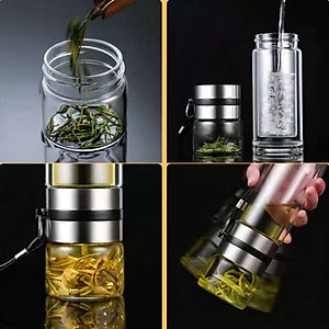 Bình Thủy Tinh 2 Lớp Pha Trà - Cách Nhiệt Tốt - Có Lõi Lọc Inox 304 - Dung Tích 400ml - Hàng Loại 1