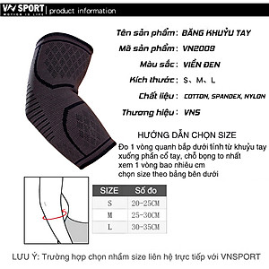 Băng Khuỷu Tay VNSPORT - VN2009, Băng Thun Ôm Cơ Và Bảo Vệ Khuỷu Tay - Hàng Chính Hãng