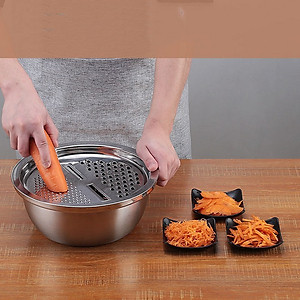 Bộ Dụng Cụ Bào Nạo Rau Củ Kèm Rổ Và Thau Bằng Inox Cao Cấp Tiện Lợi Đa Năng- Hàng Loại 1 - Chính Hãng MINIIN