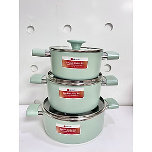 Bộ nồi chống dính men sứ Elmich EL -5204SK size 18,20,24cm - Hàng Chính Hãng