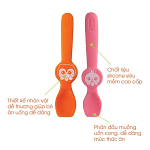 [Dụng cụ ăn dặm] Set 2 thìa Silicon hình Cú, Thỏ cho bé từ 4 tháng chính hãng Edison - Hàn Quốc