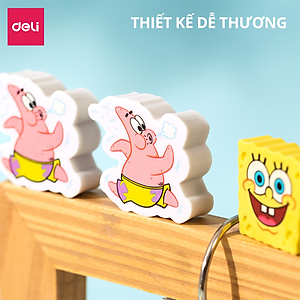 Set 2 Gôm Tẩy SpongeBob Deli Dễ Thương Tẩy Sạch Ít Vụn Không Mòn Giấy Có Hút Vụn Tẩy An Toàn Cho Bé Học Sinh Trẻ Nhỏ Bút