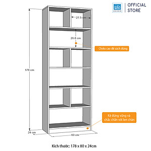 Kệ Sách Để Sàn Gỗ Chống Ẩm Cao Cấp SIB Decor (178 x 60 x 24cm)