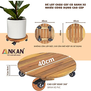 Đế Lót Để Chậu Cây Có Bánh Xe ANKAN 40cm Làm Giá Đỡ Kệ Hoa Cây Cảnh, Màu Vàng Nắng, Chịu Tải 150Kg
