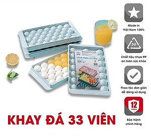 Khuôn Làm Đá, Khay Đá Bi Tròn, Vỉ Làm Thạch Rau Câu 33 Viên TRÒN Có Nắp Đậy Kín Nhựa Việt Nhật