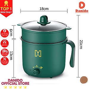 Nồi điện đa năng 1.3 Lít, nồi lẩu mini, ca nấu mì cao cấp 2 tầng - Nồi điện với 2 nấc nhiệt thế hệ mới có tay cầm - Hàng chính hãng D Danido (Logo hình ngẫu nhiên)