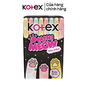 Combo 8 gói Băng vệ sinh Kotex MiniMeow Siêu mềm siêu mỏng cánh 8 miếng