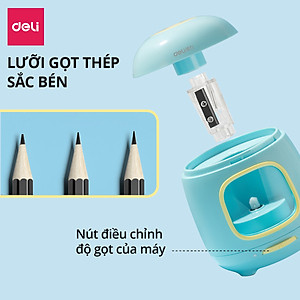 Gọt Bút Chì Điện Tự Động Deli Kèm Sticker Dễ Thương - 3 Chế Độ Tiện Lợi An Toàn Trẻ Nhỏ Học Sinh Văn Phòng Bút Chì Gỗ 2B