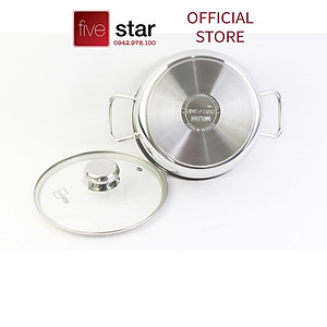 Nồi inox 3 đáy sandwich inox 430 cao cấp Fivestar Standard bếp từ nắp kính (16cm /18cm / 20cm / 24cm) , tặng 2 vá canh