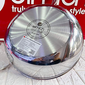 Chảo Inox 304 Cao Cấp 3 Lớp Đáy Liền Elmich Trimax kèm vung kính - Hàng chính hãng
