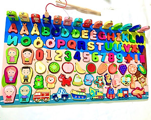 Đồ Chơi Gỗ, Bảng Gỗ Thông Minh 7in1, Đồ Chơi Câu Cá 88 Chi Tiết, Học Số, Học Chữ, Phương Tiện, Gia Đình, Đồ Chơi Giáo Dục