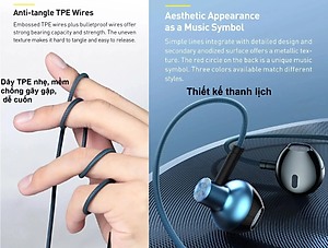 Tai nghe chân cắm 3.5mm âm thanh 6D Baseus H19 - Hàng chính hãng