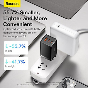 Combo Sạc Nhanh kèm Cáp C to C Baseus GaN5 Pro Quick Charger 65W (Type Cx2 + USB , PD3.0/ PPS/ QC4.0/ SCP/ FCP Multi Quick Charge Protocol, New Upgrade Technology)(Hàng chính hãng)