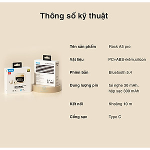 Tai nghe bluetooth không dây nhét tai chống ồn chủ động ANC ROCKSPACE A5 Pro TWS có mic hàng chính hãng BH 12 tháng