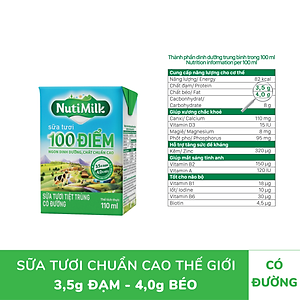 Thùng 48 Hộp NutiMilk Sữa tươi 100 điểm - Sữa tươi tiệt trùng Có đường 110ml TU.STCD110TI NUTIFOOD