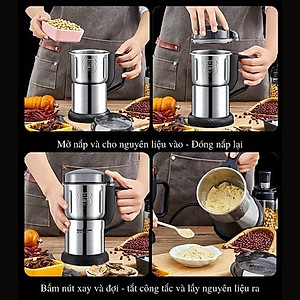 Máy Xay Tiêu Hạt Cafe Hạt Khô Gia Vị Đa Năng Công Suất 250W 8 Lưỡi Dao Cực Bén Chất Liệu Cối Inox - Hàng nhập khẩu