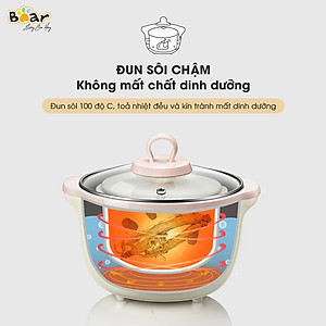 Nồi Nấu Chậm 1,6L Bear SUBE002 Đa Năng Nấu Cháo, Chưng Yến Bản Quốc Tế - Hàng Chính Hãng
