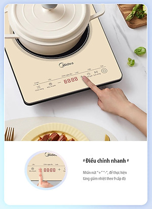 Bếp từ đơn Midea MIC 221 2200W mặt kính pha lê sang trọng, công nghệ từ trường 3D, mâm nhiệt lớn làm nóng trong 5s, cảm ứng hiện đại, có hẹn giờ, tự ngắt khi bỏ nồi, bảo vệ quá nhiệt (TẶNG NỒI LẨU) - Hàng chính hãng