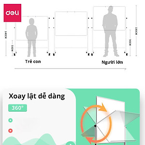 Bảng Từ Trắng Hai Mặt Xoay 360 Độ Có Chân Di Động Chữ H Điều Chỉnh Cao Thấp Deli - Bảng Flipchart - Phù Hợp Trường Học, Văn Phòng - Nhiều Kích Cỡ