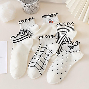 Vớ Thuyền Mỏng Viền Ren Màu Trắng Đen Phong Cách Nhật Bản Ngọt Ngào Thời Trang Xuân Thu Cho Nữ