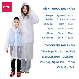 Áo Mưa Trong Suốt Deli Cho Người Lớn Và Trẻ Em - Vải Chống Thấm Cao Cấp - Dáng Dài Thời Trang - DL553010 / DL553011