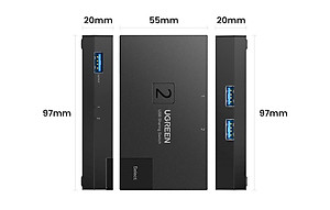 Ugreen UG15149CM618TK 2 vào 1 ra Bộ gộp USB 3.0 hỗ trợ tốc độ 5Gbps kèm 2 cáp 2 đầu USB 3.0 dài 1.5M Màu Đen - HÀNG CHÍNH HÃNG