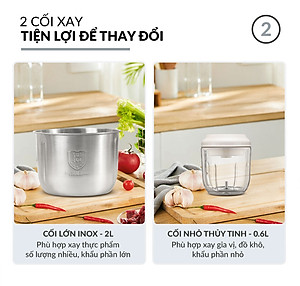 Máy Xay Thịt Haatz HMG168 (CIM382) - Cối inox 2,5L Cối Thủy Tinh 0,6L - 500W Kèm Phụ Kiện Đánh Ruốc - Hàng Chính Hãng Bảo Hành 2 Năm