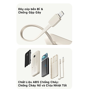 Pin dự phòng sạc nhanh ROCK P95 PD 22.5W 10000mAh có cáp tích hợp , hàng chính hãng bảo hành 1 năm