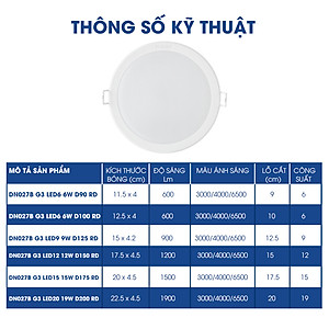 Đèn PHILIPS LED âm trần DN027B G3 - 6W, 9W, 12W, 15W, 19W (3000K/ 4000K/ 6500K)