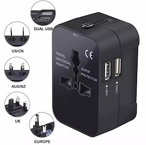 Ổ Cắm Điện Loại Chuyển Đổi Đa Năng - Phích Cắm Tiêu Chuẩn US, EURO, UK, AUST - Có 2 Cổng USB (Dual USB) - Phù Hợp Cho Những Chuyến Công Tác Và Du Lịch Nước Ngoài- Chính Hãng