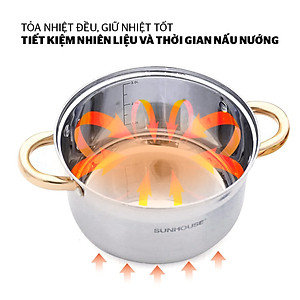 Bộ nồi inox 5 đáy Sunhouse SH781 16-20-24cm (Tặng Kèm Móc Khóa BG)