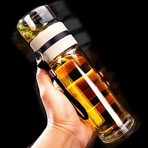 Bình Thủy Tinh 2 Lớp Pha Trà - Cách Nhiệt Tốt - Có Lõi Lọc Inox 304 - Dung Tích 400ml - Hàng Loại 1