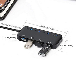 Hub Chia 4 Cổng USB 3.0 Ultra Slim siêu mỏng có công tắc bộ chia cổng USB 3.0